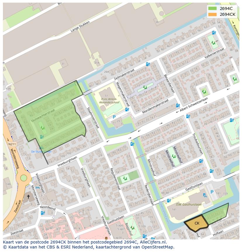 Afbeelding van het postcodegebied 2694 CK op de kaart.