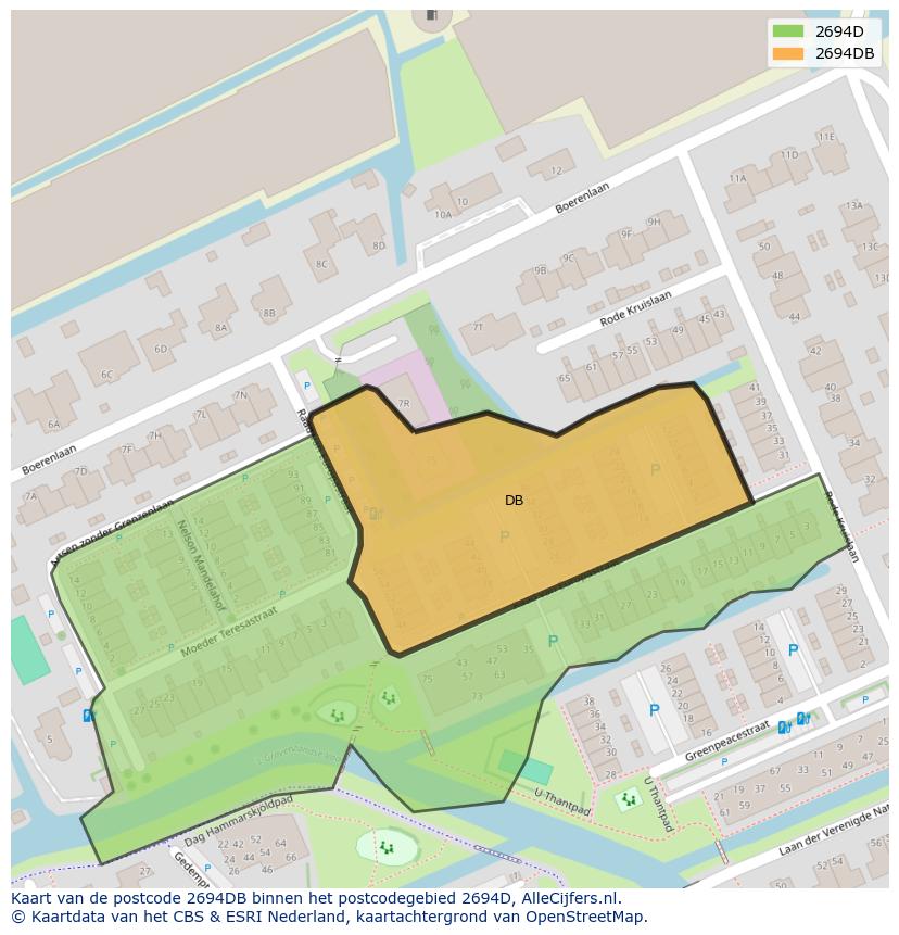 Afbeelding van het postcodegebied 2694 DB op de kaart.
