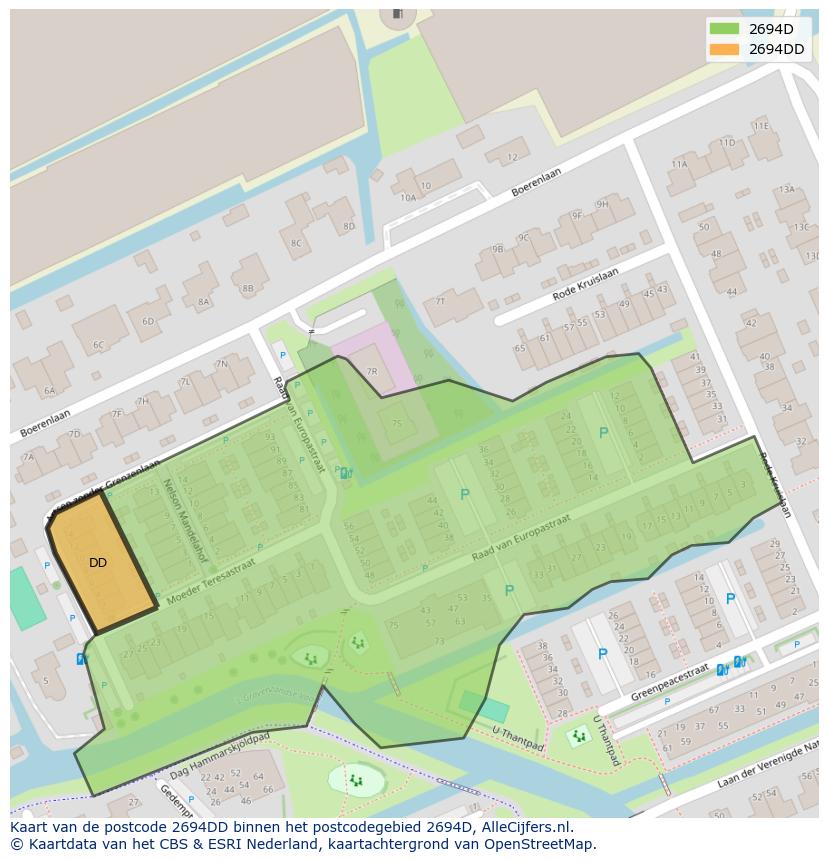 Afbeelding van het postcodegebied 2694 DD op de kaart.
