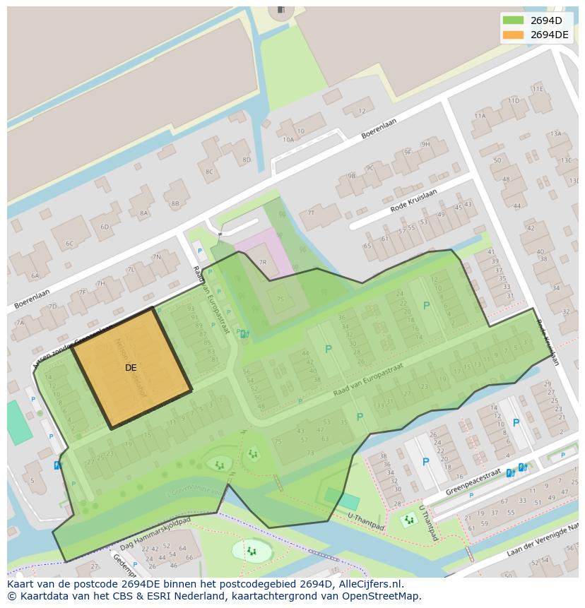 Afbeelding van het postcodegebied 2694 DE op de kaart.