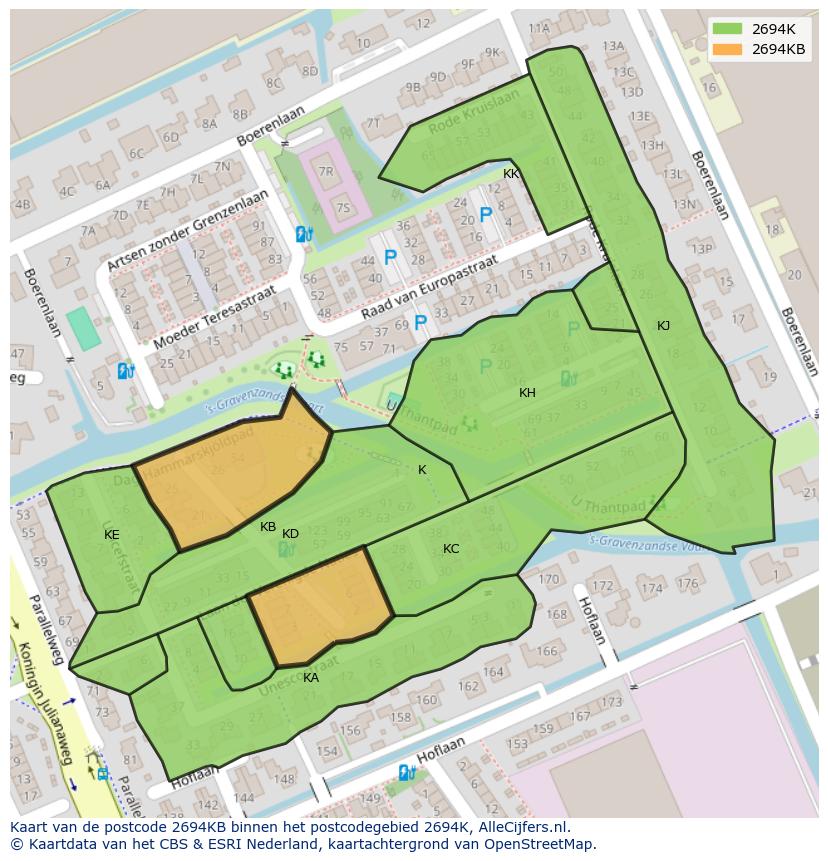 Afbeelding van het postcodegebied 2694 KB op de kaart.