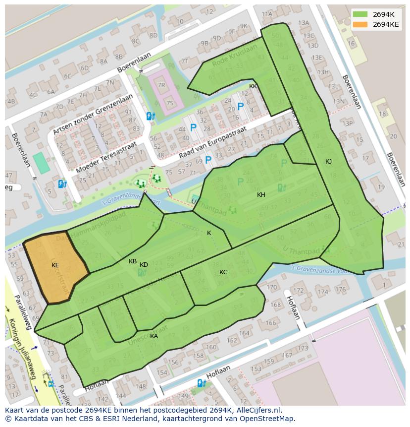 Afbeelding van het postcodegebied 2694 KE op de kaart.