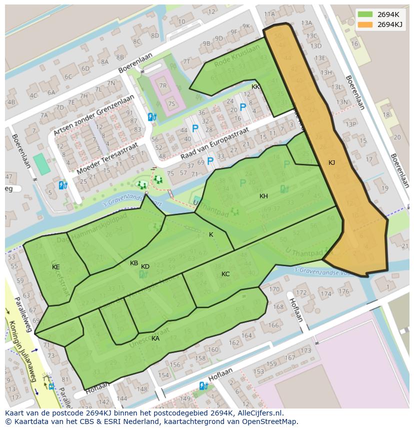 Afbeelding van het postcodegebied 2694 KJ op de kaart.