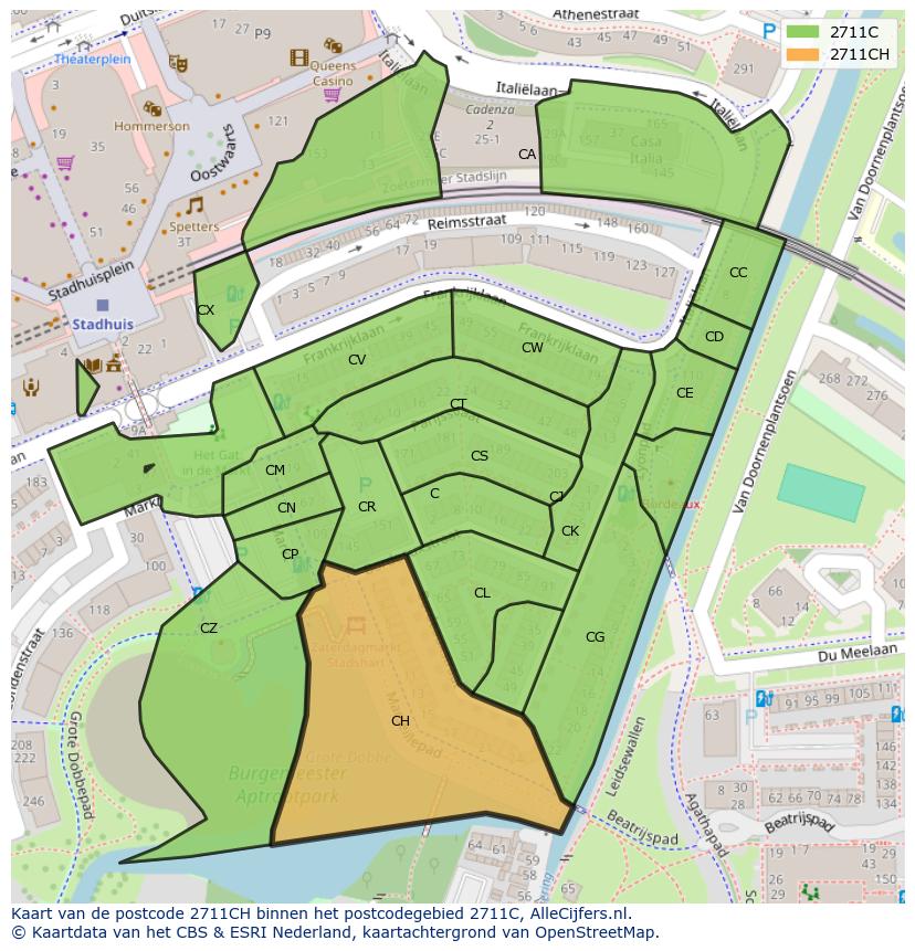 Afbeelding van het postcodegebied 2711 CH op de kaart.