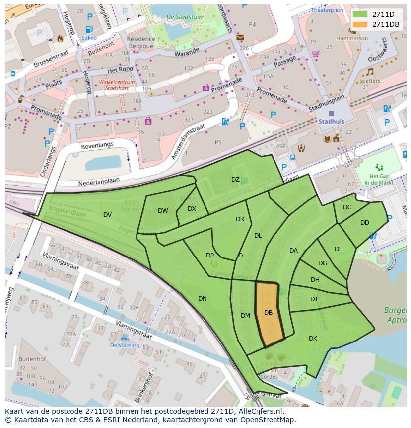 Afbeelding van het postcodegebied 2711 DB op de kaart.