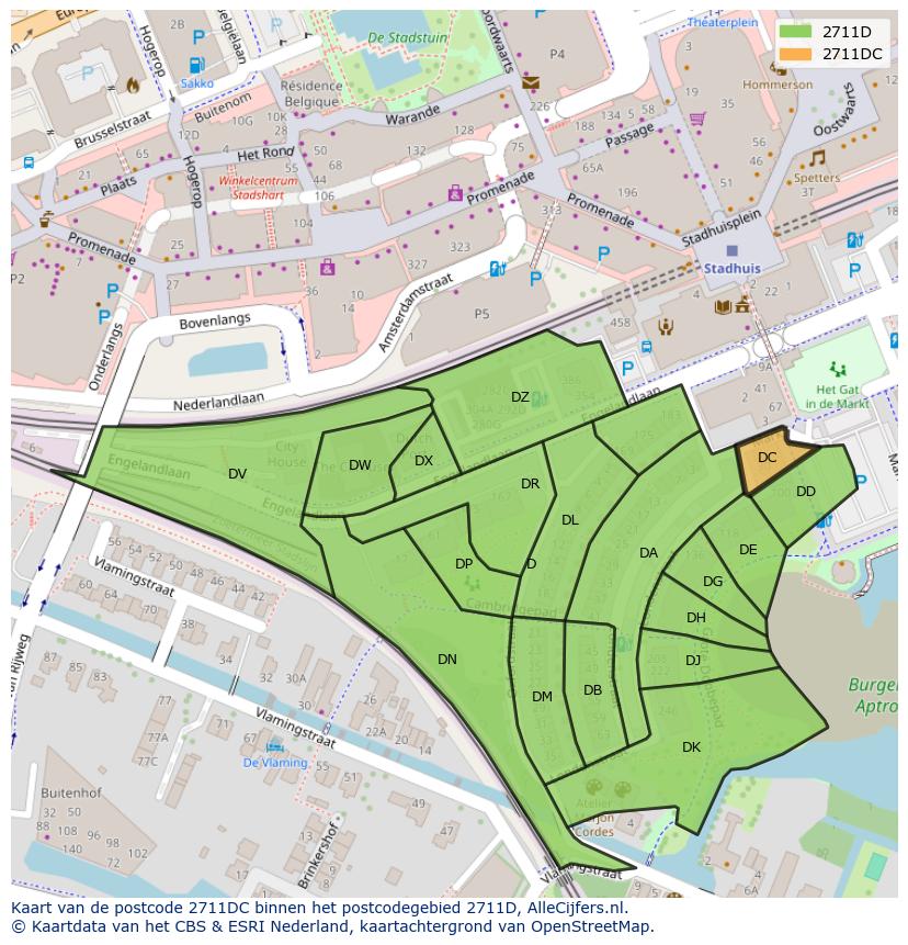 Afbeelding van het postcodegebied 2711 DC op de kaart.