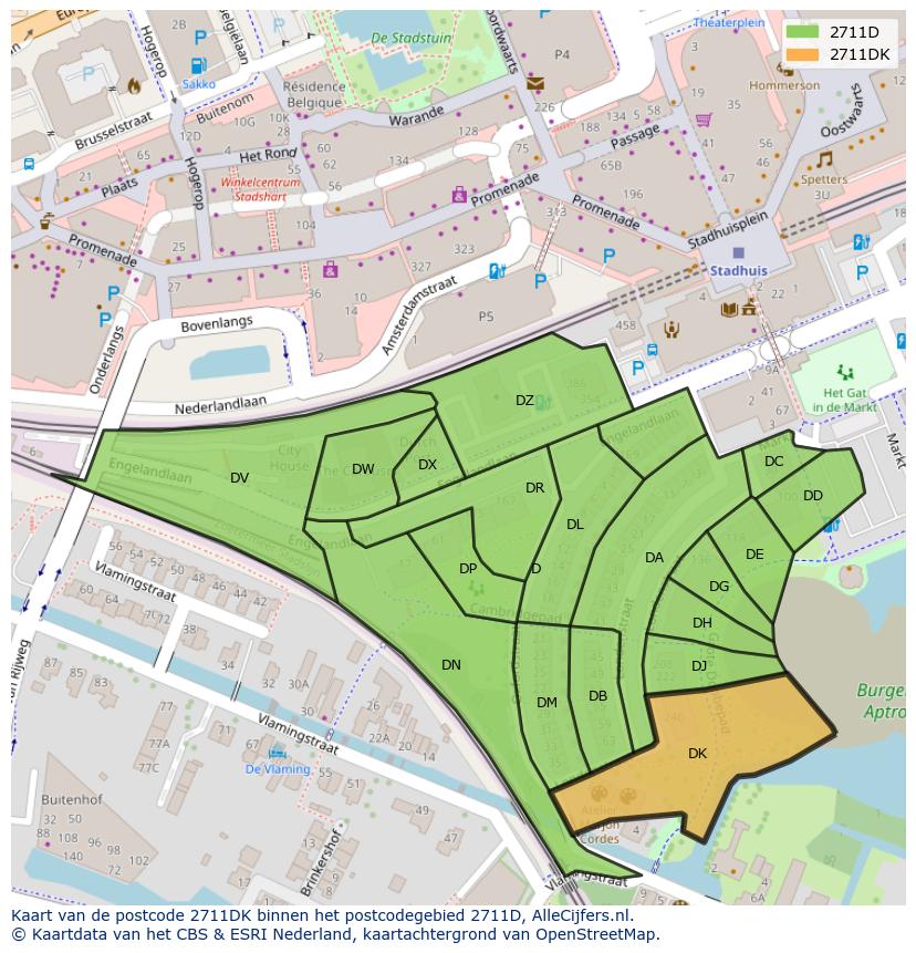 Afbeelding van het postcodegebied 2711 DK op de kaart.