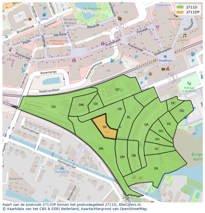 Afbeelding van het postcodegebied 2711 DP op de kaart.