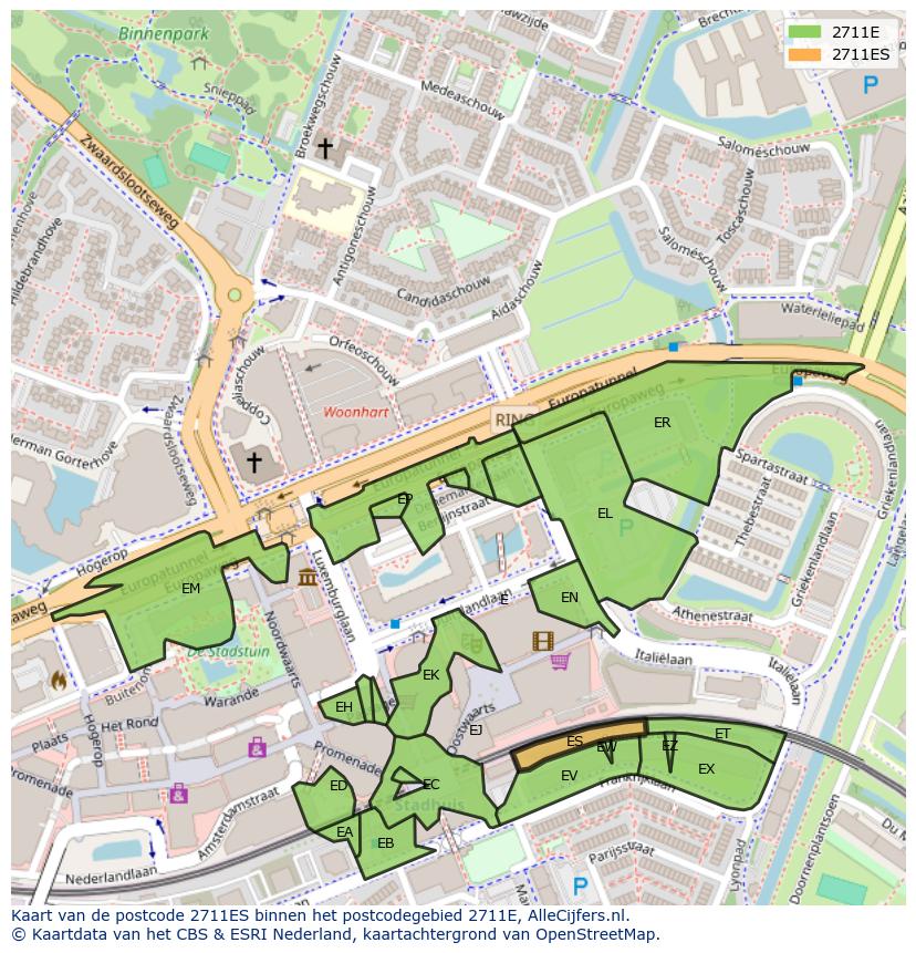 Afbeelding van het postcodegebied 2711 ES op de kaart.