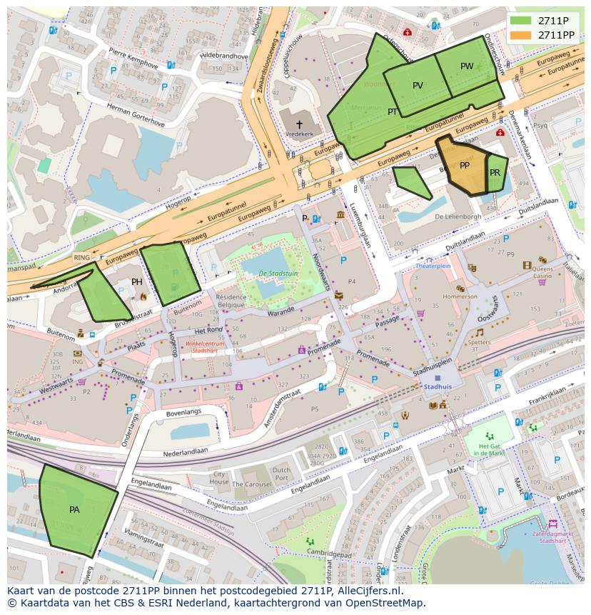 Afbeelding van het postcodegebied 2711 PP op de kaart.