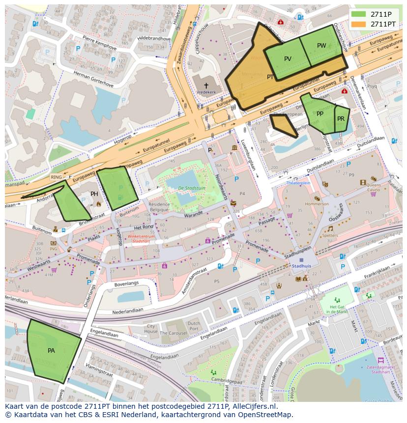 Afbeelding van het postcodegebied 2711 PT op de kaart.