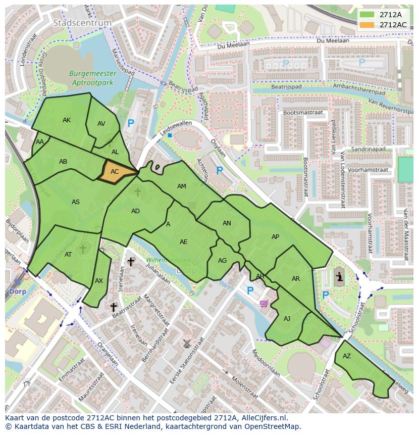 Afbeelding van het postcodegebied 2712 AC op de kaart.