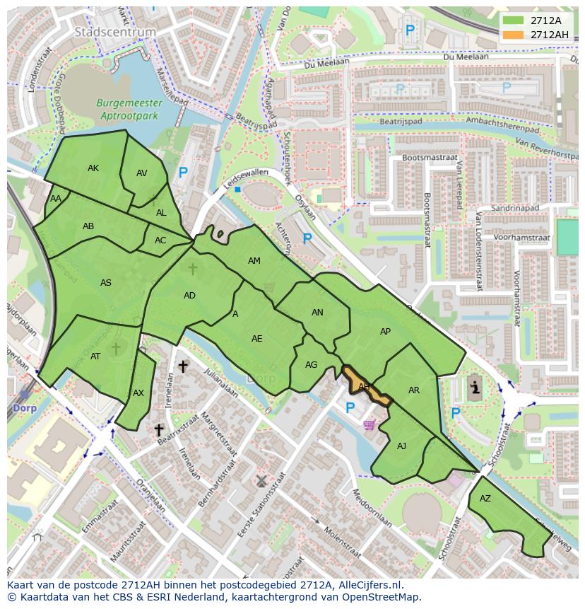 Afbeelding van het postcodegebied 2712 AH op de kaart.