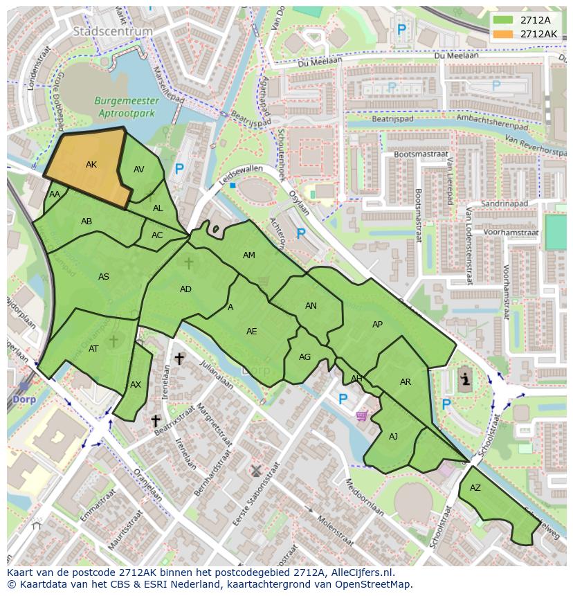 Afbeelding van het postcodegebied 2712 AK op de kaart.