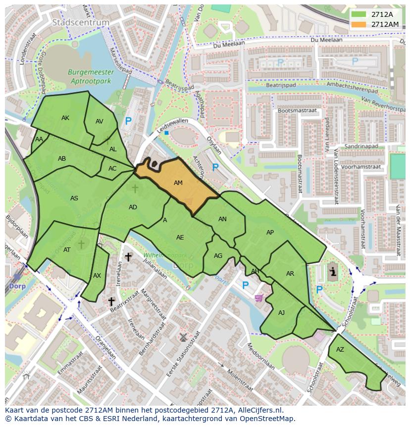 Afbeelding van het postcodegebied 2712 AM op de kaart.