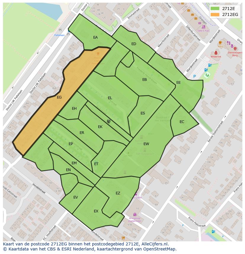 Afbeelding van het postcodegebied 2712 EG op de kaart.