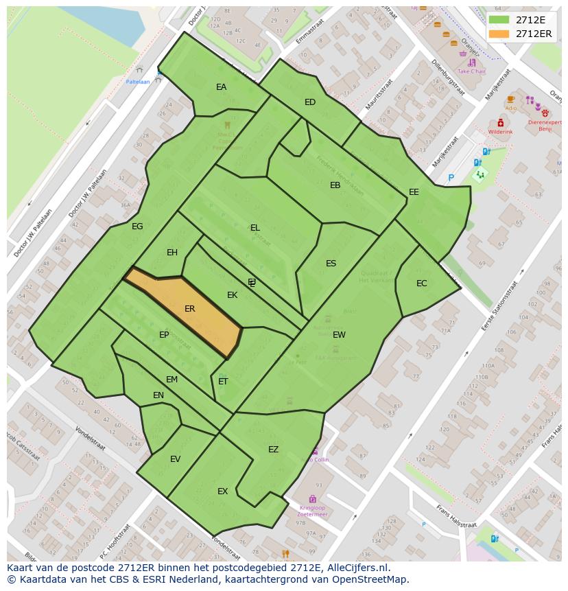 Afbeelding van het postcodegebied 2712 ER op de kaart.