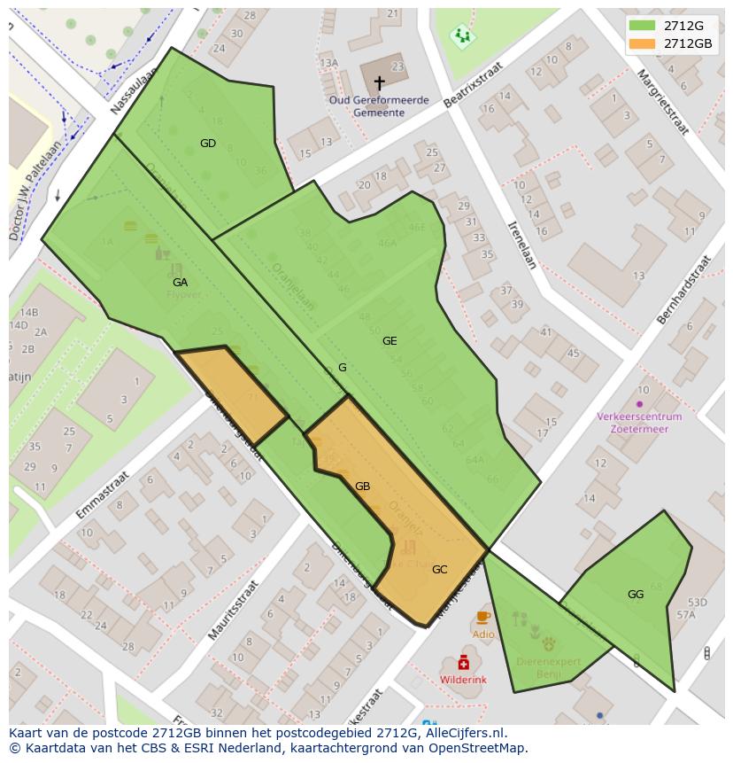 Afbeelding van het postcodegebied 2712 GB op de kaart.