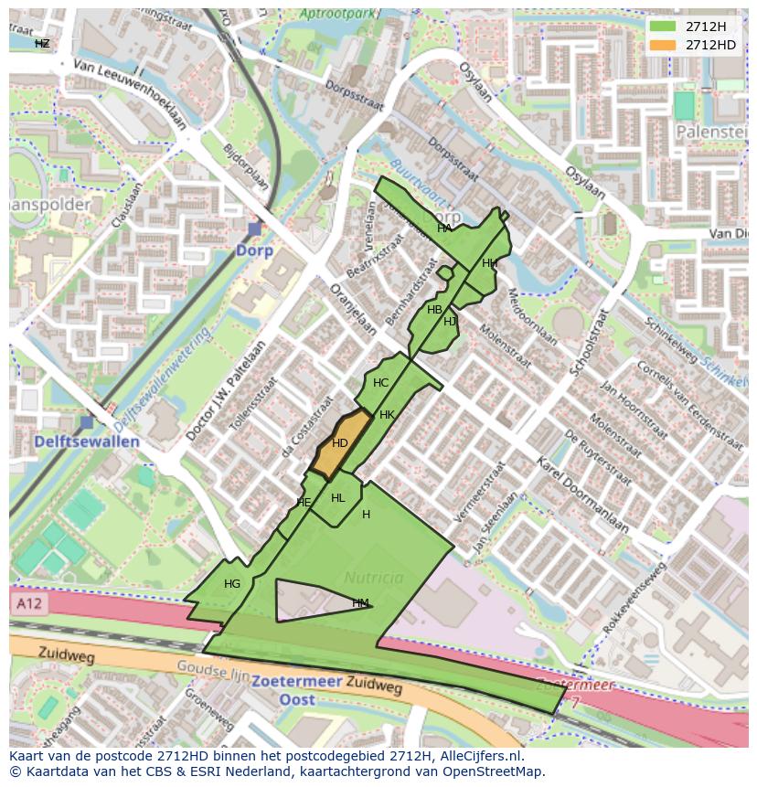Afbeelding van het postcodegebied 2712 HD op de kaart.