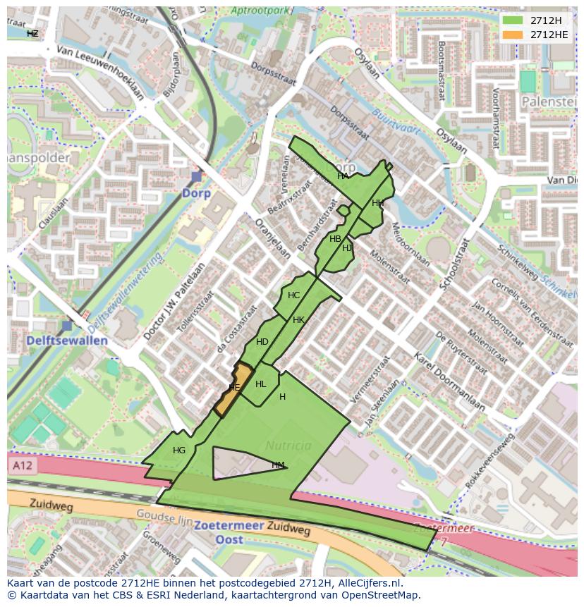 Afbeelding van het postcodegebied 2712 HE op de kaart.