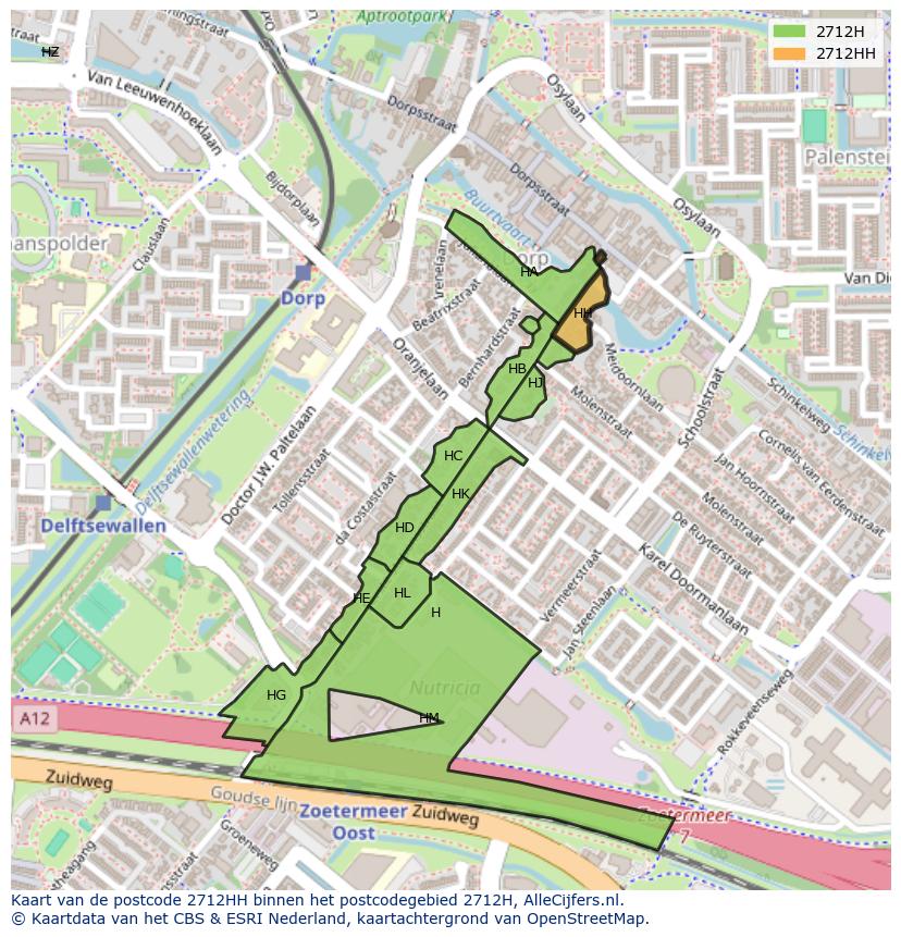 Afbeelding van het postcodegebied 2712 HH op de kaart.