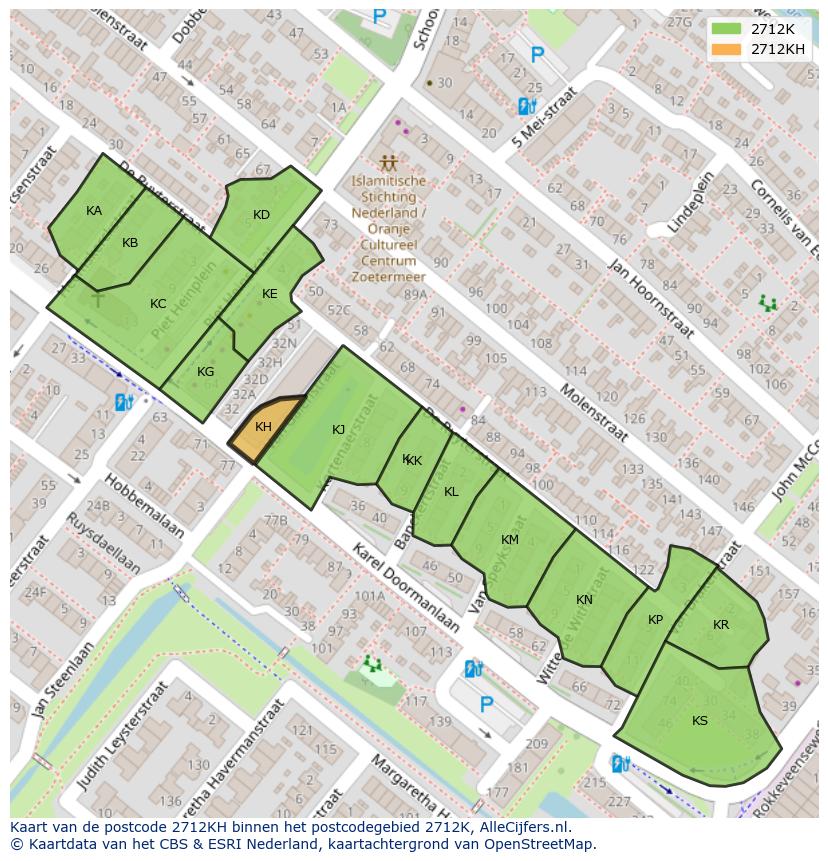 Afbeelding van het postcodegebied 2712 KH op de kaart.