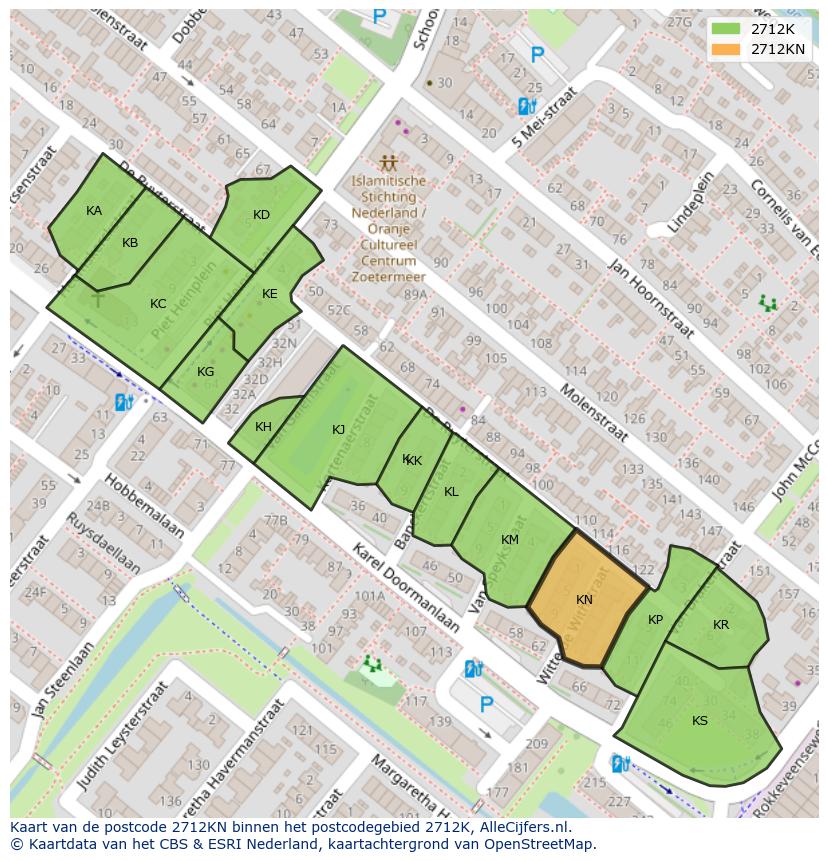 Afbeelding van het postcodegebied 2712 KN op de kaart.
