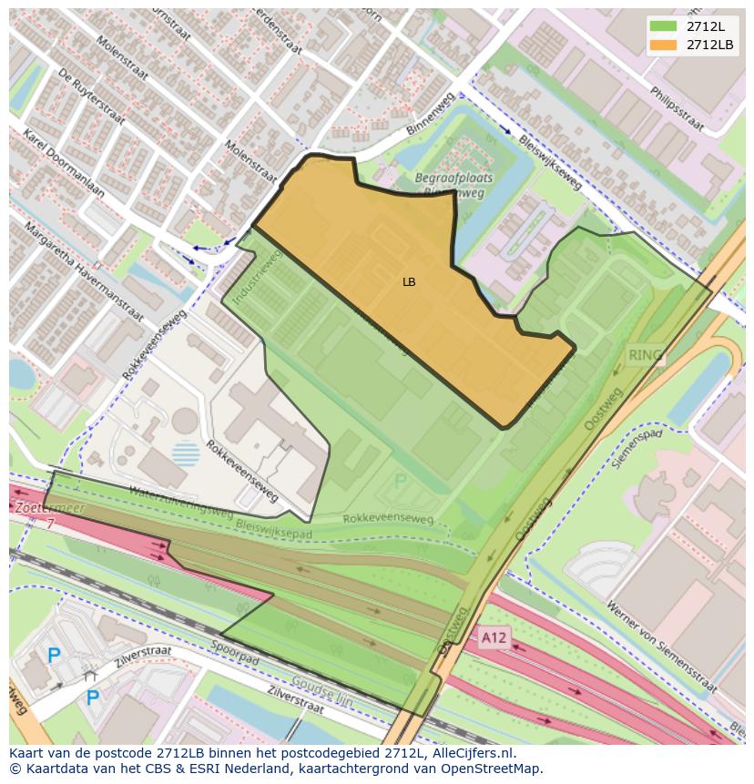 Afbeelding van het postcodegebied 2712 LB op de kaart.