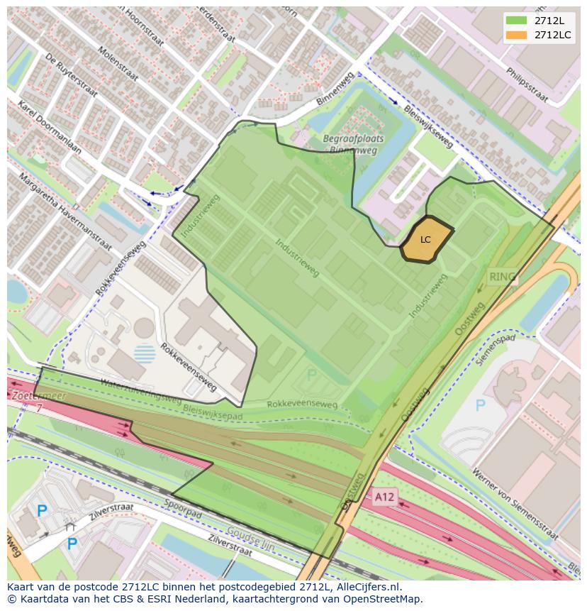 Afbeelding van het postcodegebied 2712 LC op de kaart.