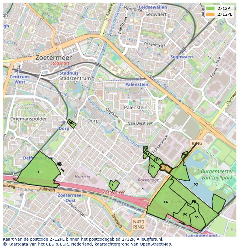 Afbeelding van het postcodegebied 2712 PE op de kaart.