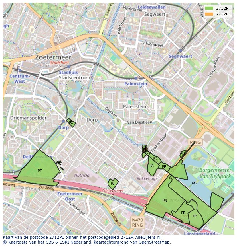 Afbeelding van het postcodegebied 2712 PL op de kaart.