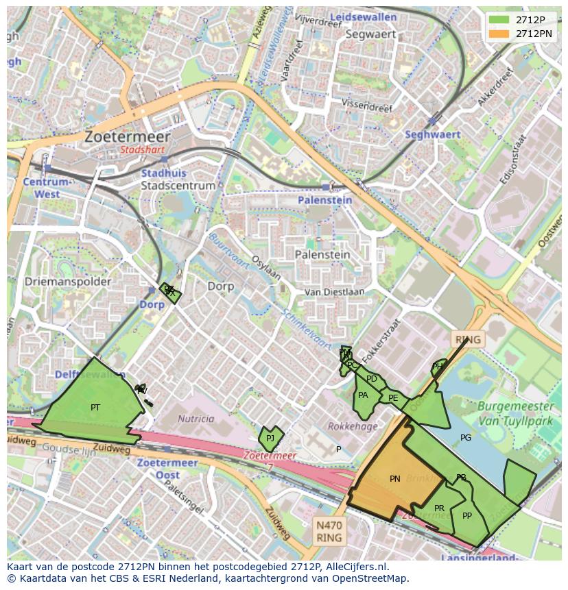 Afbeelding van het postcodegebied 2712 PN op de kaart.