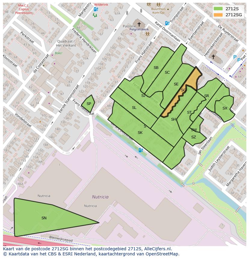 Afbeelding van het postcodegebied 2712 SG op de kaart.