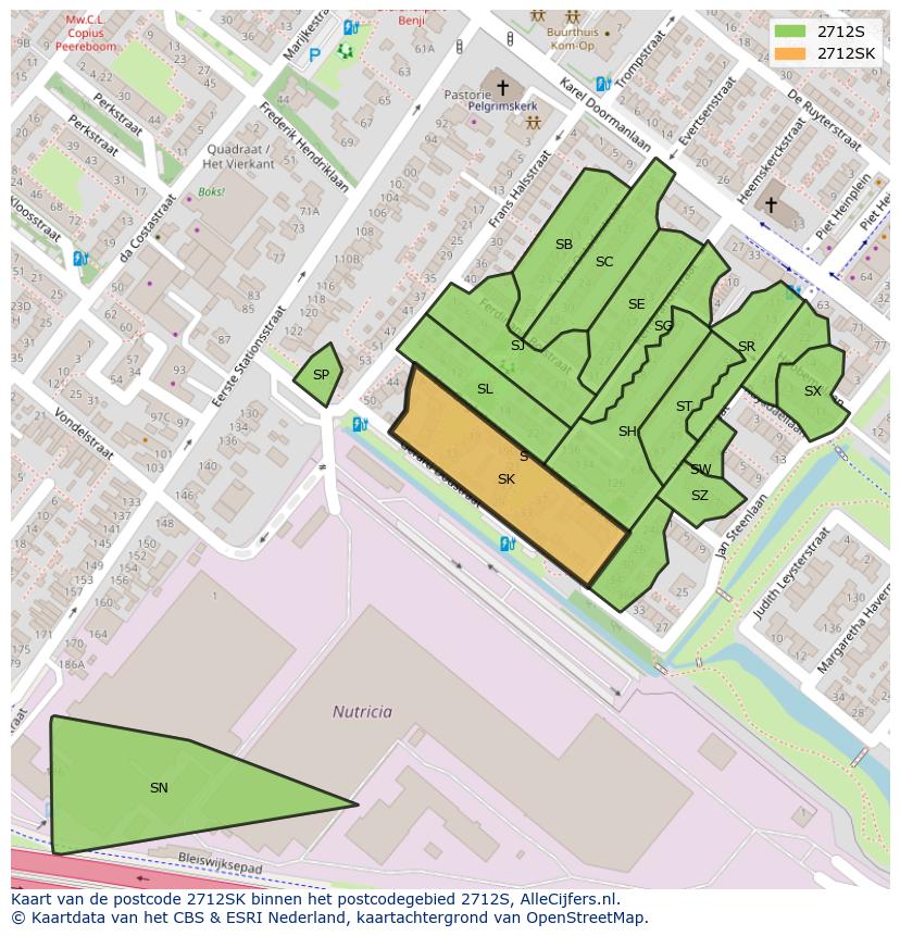 Afbeelding van het postcodegebied 2712 SK op de kaart.