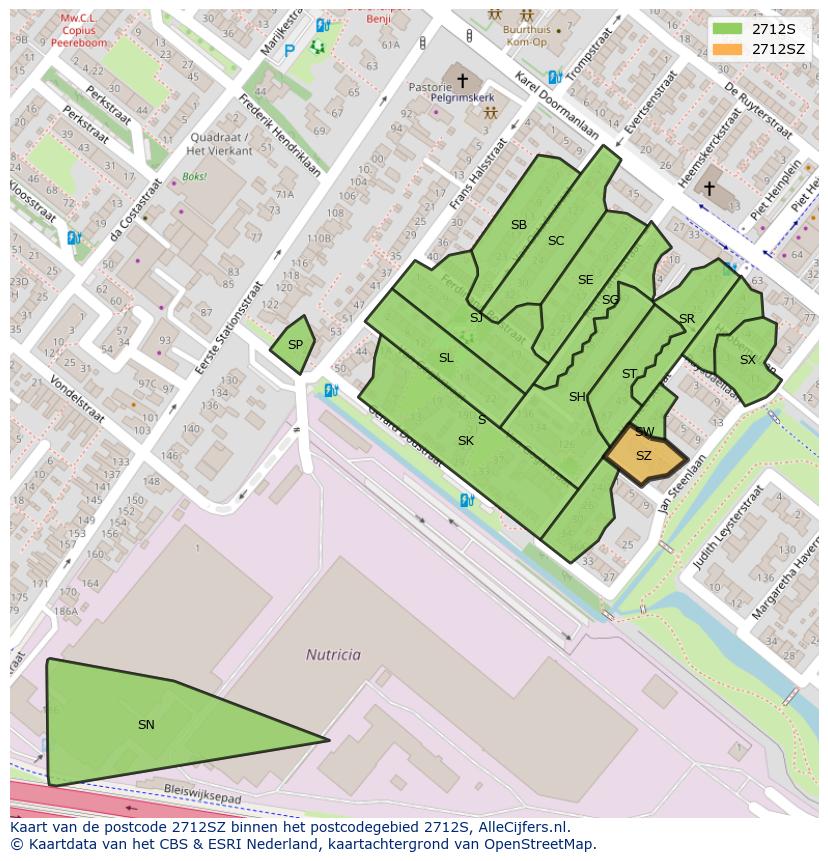 Afbeelding van het postcodegebied 2712 SZ op de kaart.