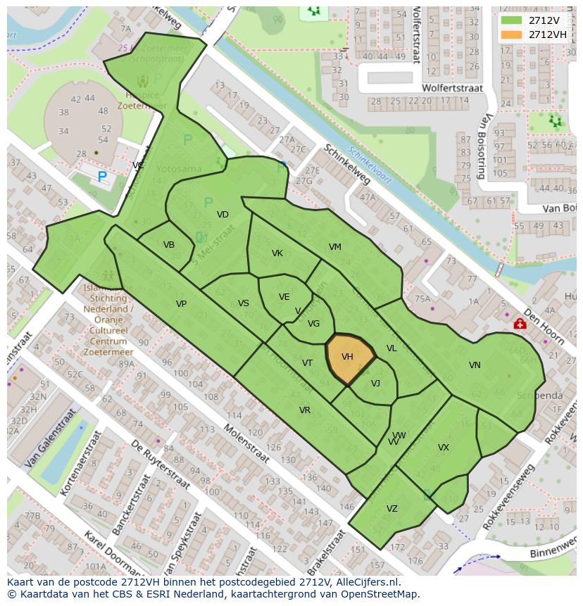 Afbeelding van het postcodegebied 2712 VH op de kaart.