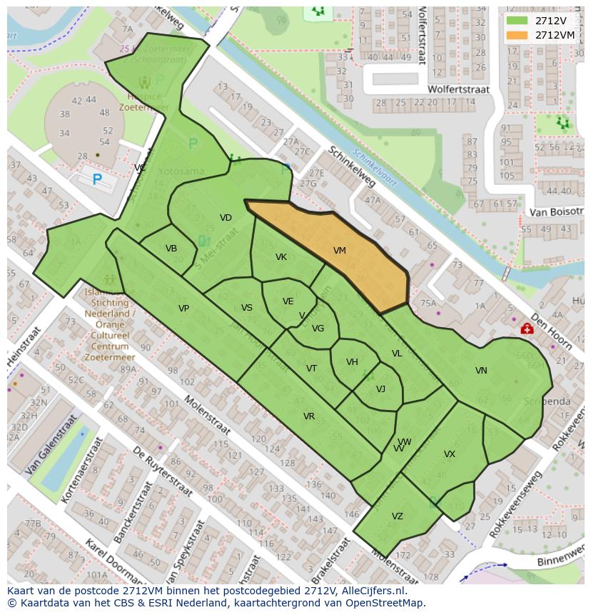 Afbeelding van het postcodegebied 2712 VM op de kaart.