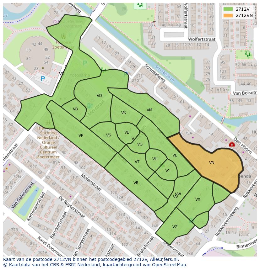 Afbeelding van het postcodegebied 2712 VN op de kaart.