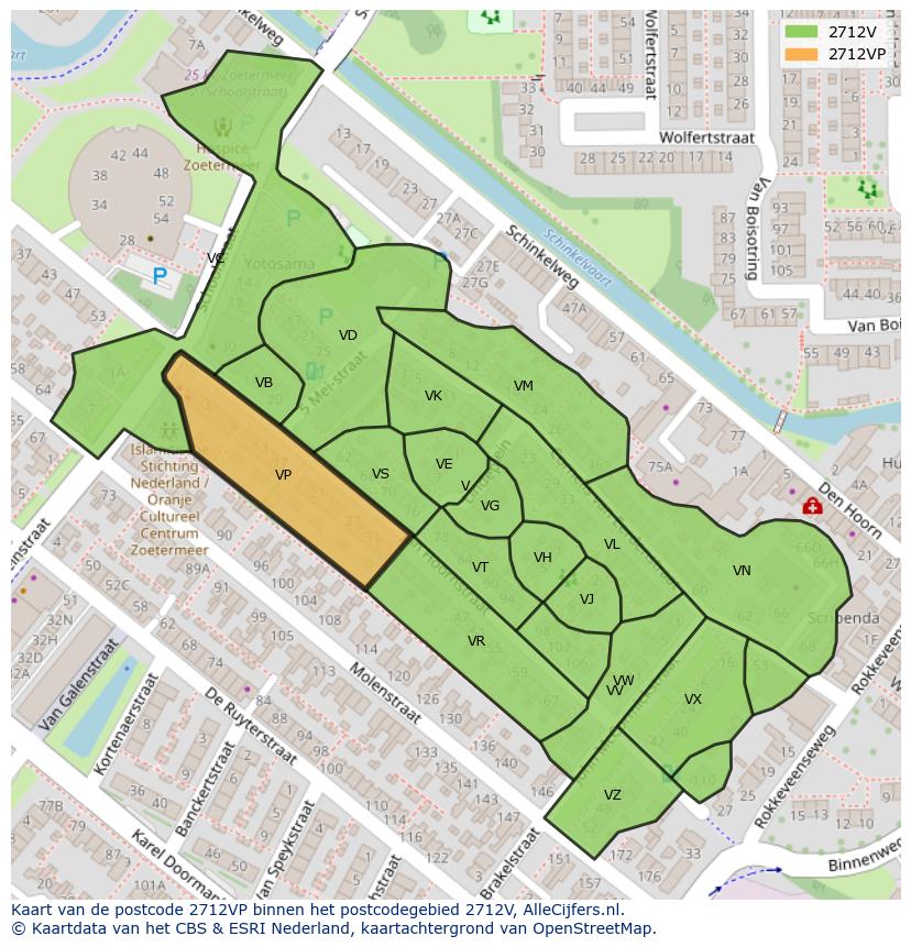 Afbeelding van het postcodegebied 2712 VP op de kaart.