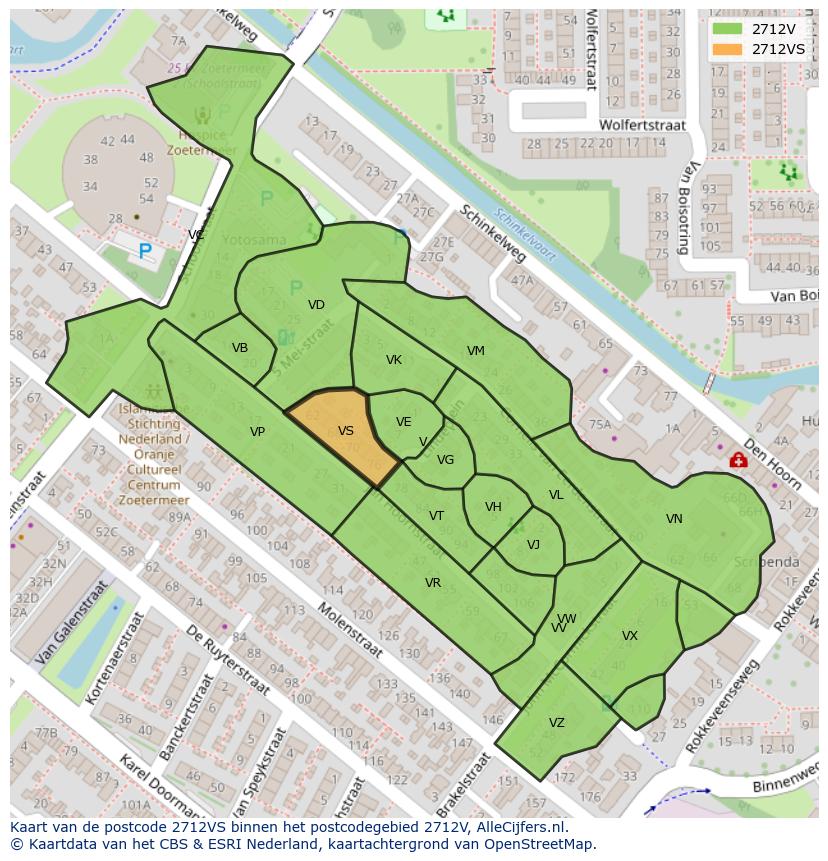 Afbeelding van het postcodegebied 2712 VS op de kaart.
