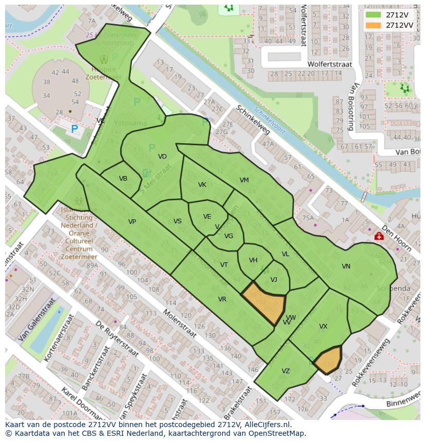 Afbeelding van het postcodegebied 2712 VV op de kaart.