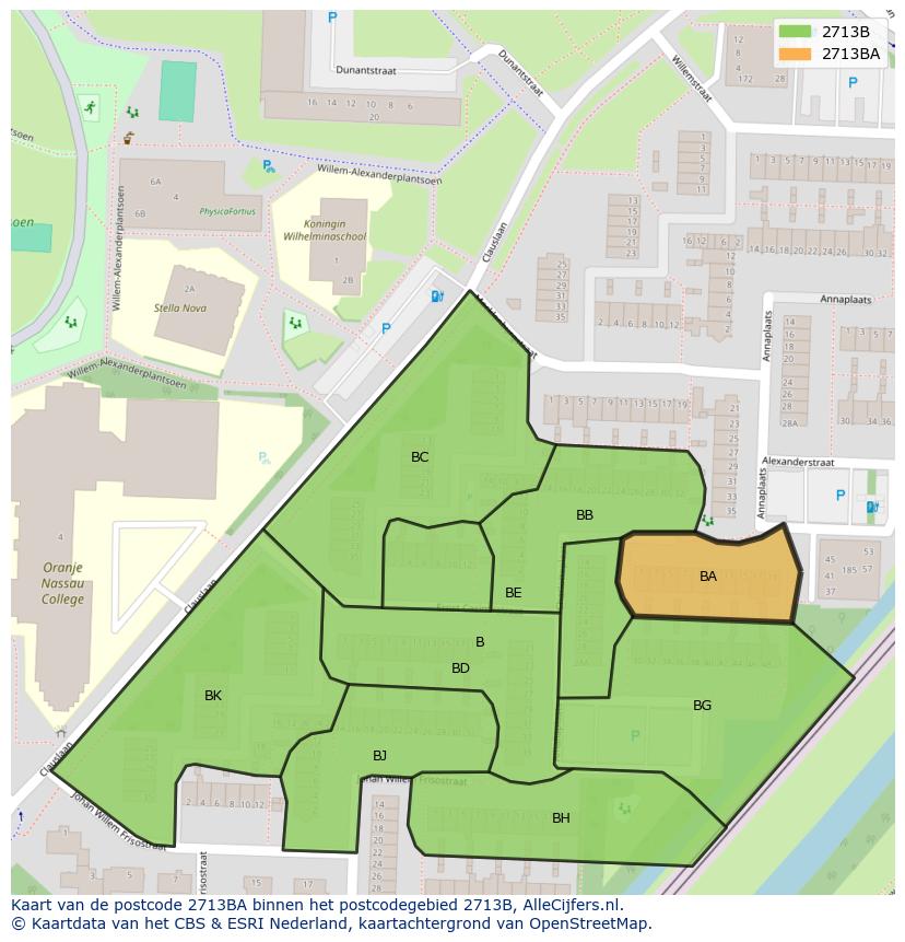 Afbeelding van het postcodegebied 2713 BA op de kaart.
