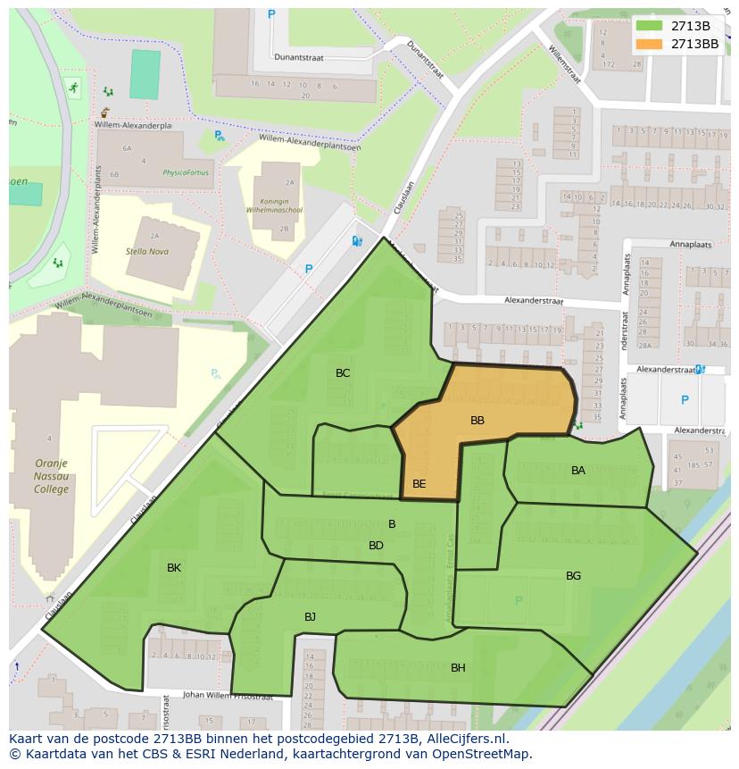 Afbeelding van het postcodegebied 2713 BB op de kaart.