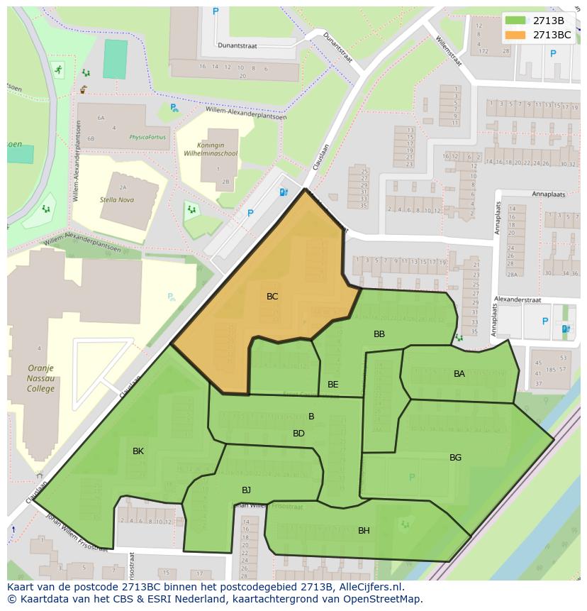 Afbeelding van het postcodegebied 2713 BC op de kaart.