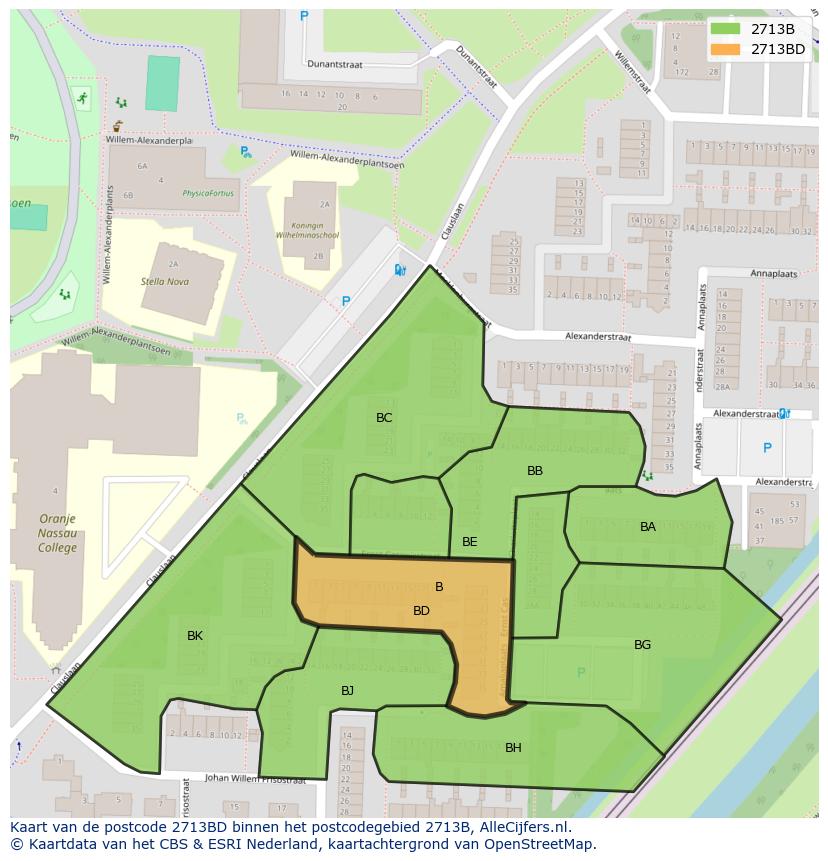 Afbeelding van het postcodegebied 2713 BD op de kaart.