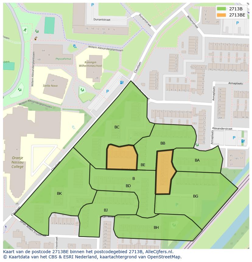 Afbeelding van het postcodegebied 2713 BE op de kaart.