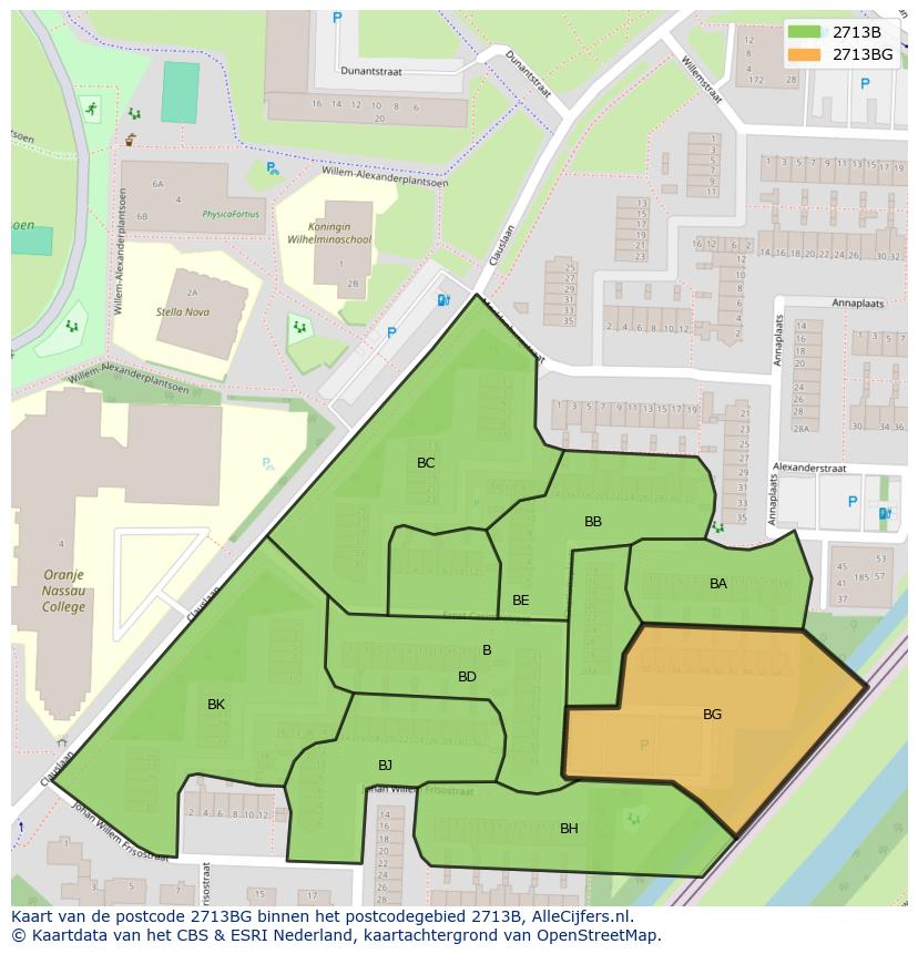 Afbeelding van het postcodegebied 2713 BG op de kaart.