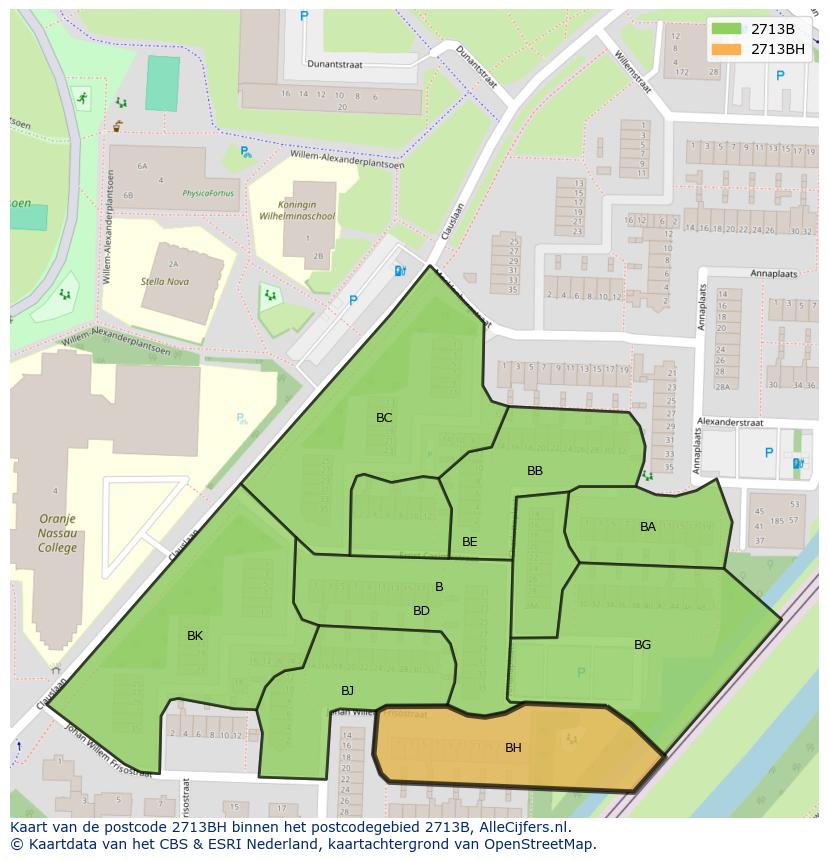 Afbeelding van het postcodegebied 2713 BH op de kaart.
