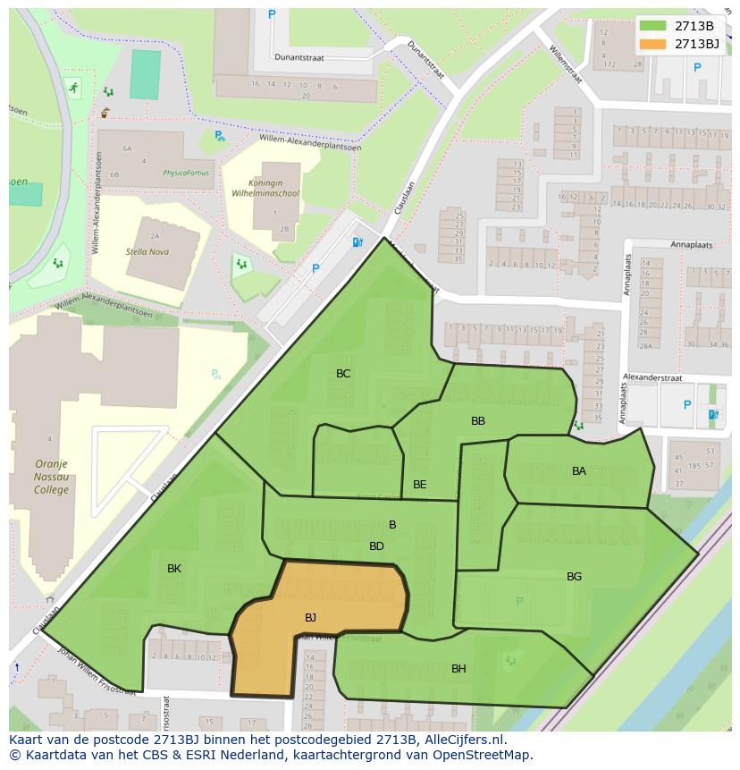 Afbeelding van het postcodegebied 2713 BJ op de kaart.