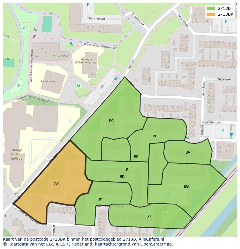 Afbeelding van het postcodegebied 2713 BK op de kaart.